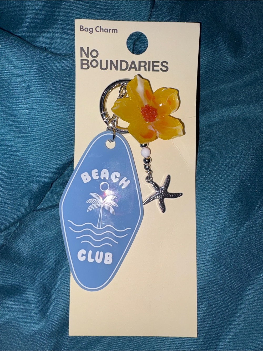 No Boundaries Blue Beach Club Bag Charm with Yellow Flower
